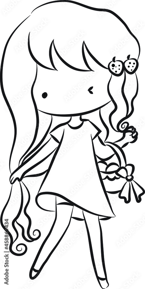 vector cartoon black and white girl vector cartoon black and white girl