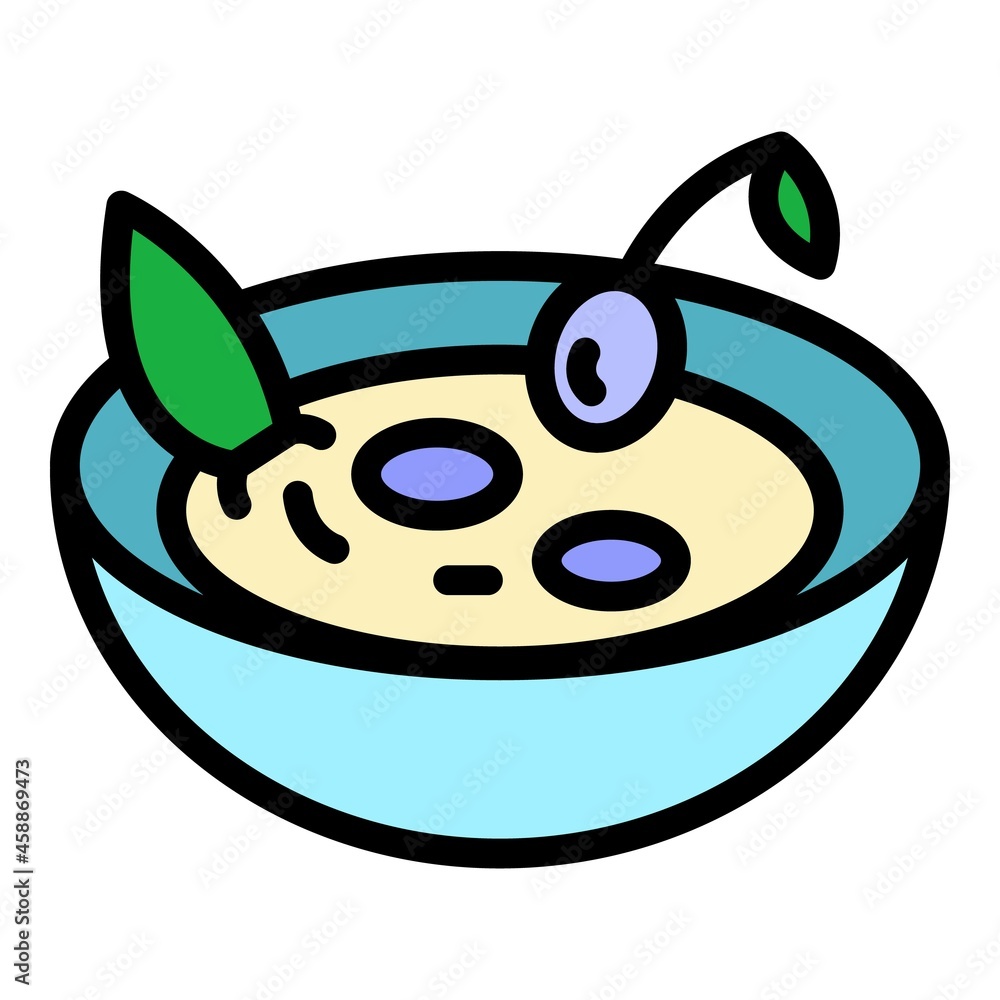 Obraz premium Bowl with olive oil icon. Outline bowl with olive oil vector icon color flat isolated