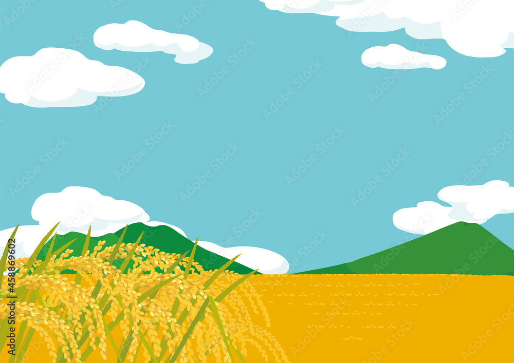 稲作の風景 田舎の風景イラスト Stock Vector Adobe Stock