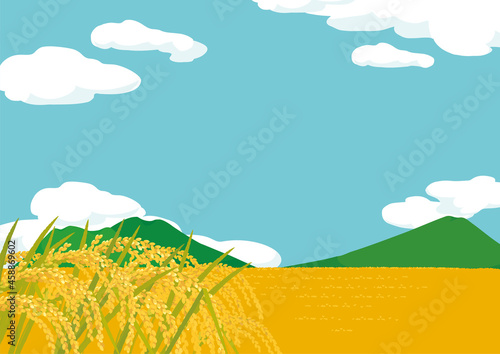 稲作の風景　田舎の風景イラスト