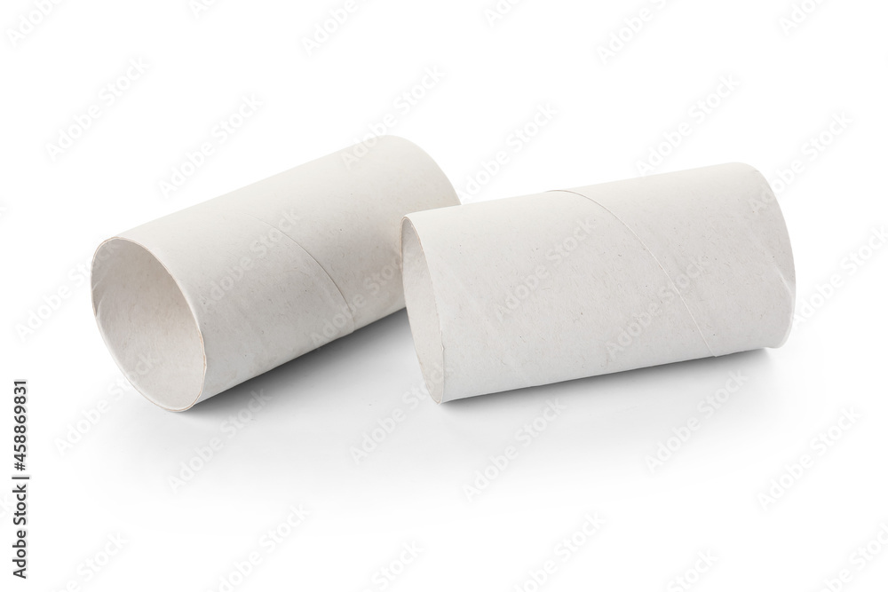 Cardboard toilet paper tubes on white background Cardboard toilet paper tubes on white background