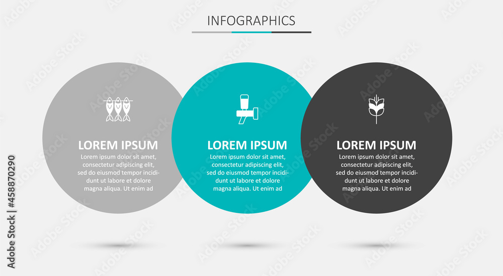 Set Beer tap, Dried fish and Wheat. Business infographic template. Vector Set Beer tap, Dried fish and Wheat. Business infographic template. Vector