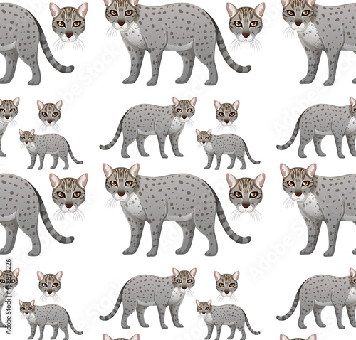 Seamless pattern with fishing cat in cartoon style
