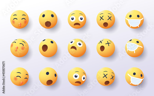 set of 3d emoji in various points of view