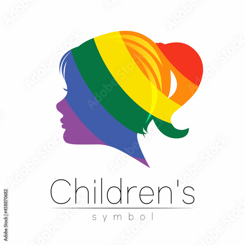 Child Girl Vector Color Logo of Grow Up Kids Silhouette profile human head. Concept logo for people, children, autism, kids, therapy, clinic, education.