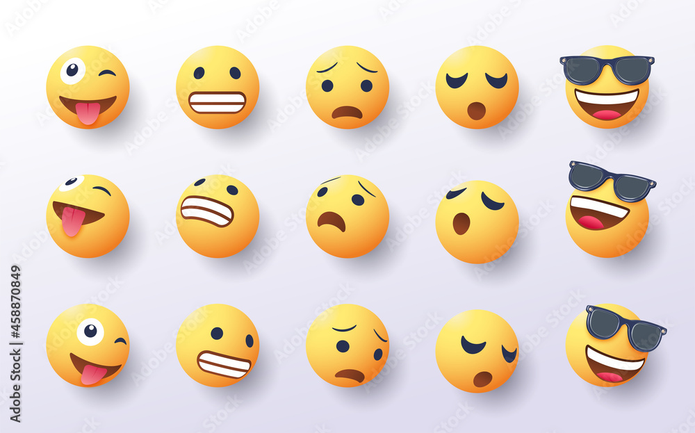 set of 3d emoji in various points of view set of 3d emoji in various points of view