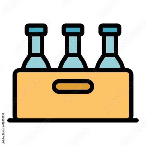 Bottle crate icon. Outline bottle crate vector icon color flat isolated