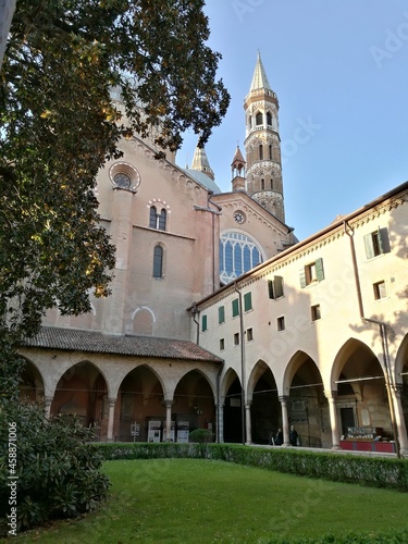 Basilica of Saint Anthony of Padua (Basilica di Sant'Antonio di Padova), internal view ot the cloisters with the bell tower in the background