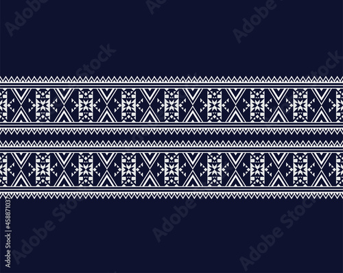 Geometric ethnic texture embroidery design with Dark Blue background design, skirt,wallpaper,clothing,wrapping,Batik,fabric,sheet, multi shapes of triangle Vector, illustration templates.eps

