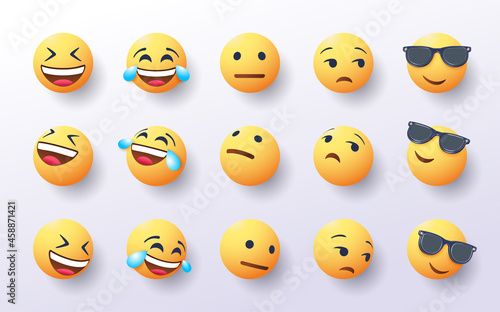 set of 3d emoji in various points of view
