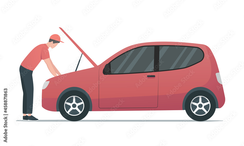Car mechanic concept. Auto repair shop. Colored flat illustration. Isolated on white background.