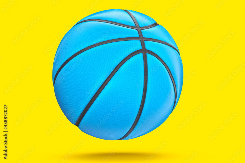 Blue basketball ball isolated on yellow background