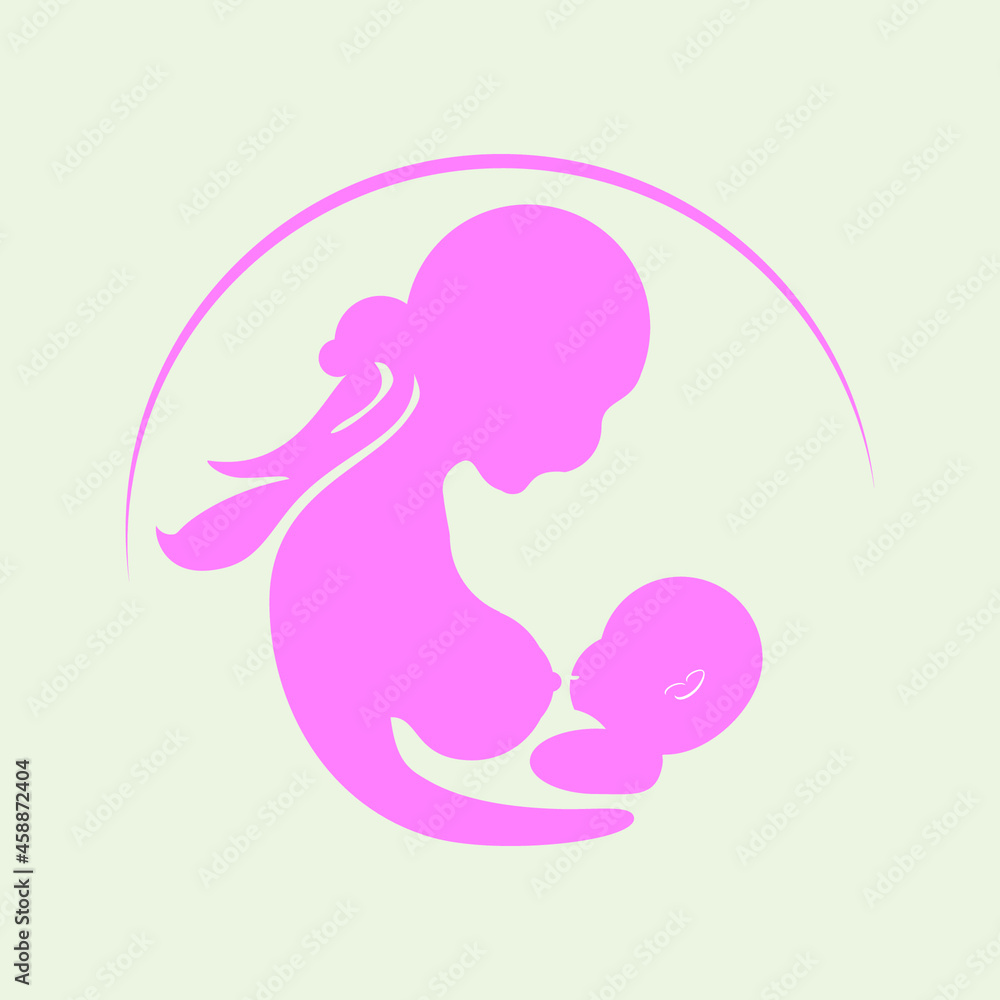 Vector of Breastfeeding woman feeding a newborn baby in pink color suitable for medical logo, signboard, and artwork. Vector of Breastfeeding woman feeding a newborn baby in pink color suitable for medical logo, signboard, and artwork.