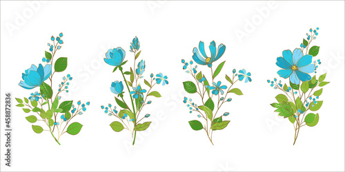 花のベクターイラスト　花の装飾的なデザイン素材　金色と青