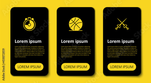 Set Fencing, Basketball ball and Stopwatch. Business infographic template. Vector