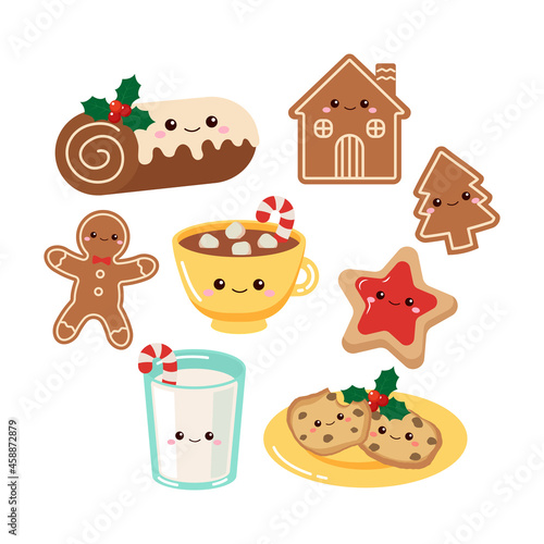 Cute Christmas beverage and dessert collection. Flat vector cartoon design