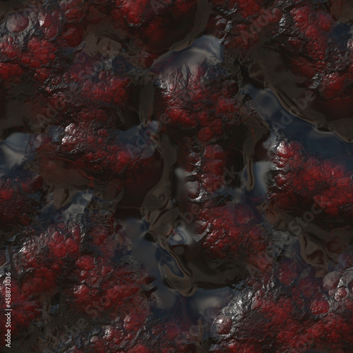 Grizzly open wound revealing gory fleshy meat and blood 3D illustration