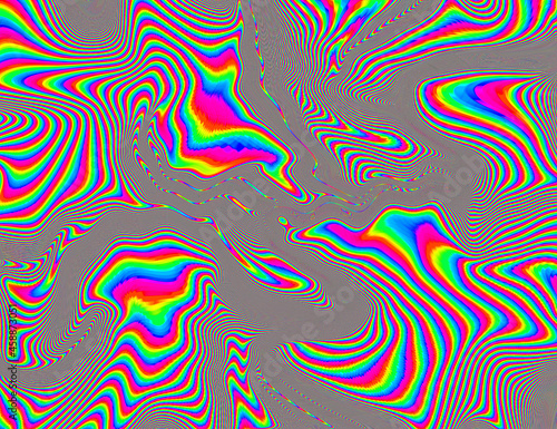 Hippie Trippy Psychedelic Rainbow Background LSD Colorful Wallpaper. Abstract Hypnotic Illusion. Hippie Retro Texture Glitch and Disco