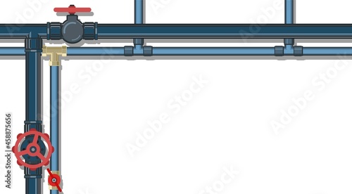 Water fittings. Pipeline for various purposes. Frame with a place for the text about the service. Horizontal Illustration isolated on background vector