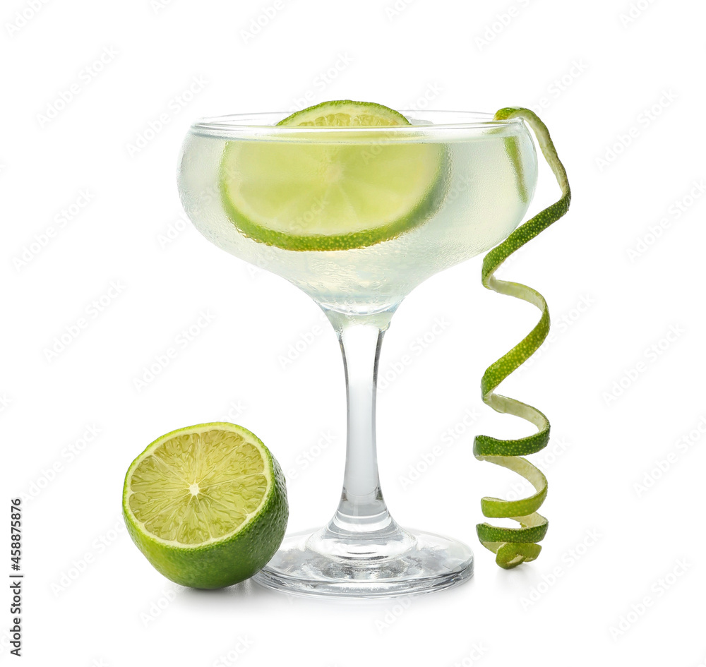 Glass of tasty margarita cocktail on white background Glass of tasty margarita cocktail on white background