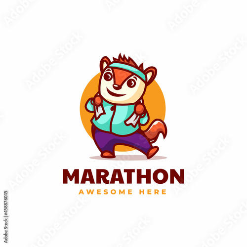 Vector Logo Illustration Marathon Mascot Cartoon Style.