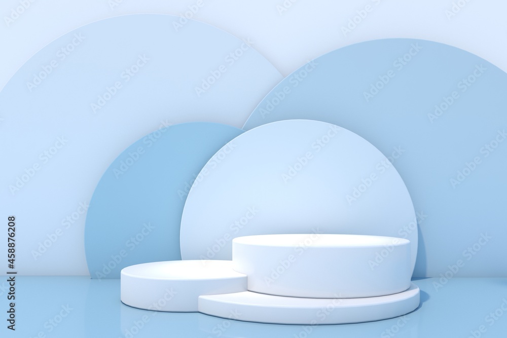 Cosmetic bottle podium on blue background. 3d rendering. Cosmetic bottle podium on blue background. 3d rendering.