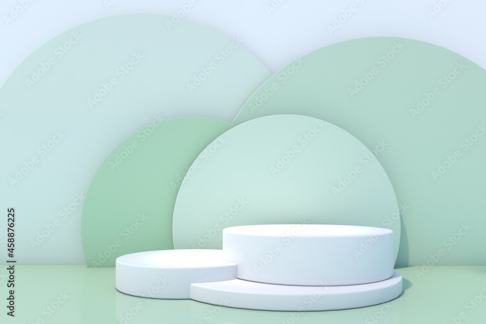 Cosmetic bottle podium on green background. 3d rendering. Cosmetic bottle podium on green background. 3d rendering.