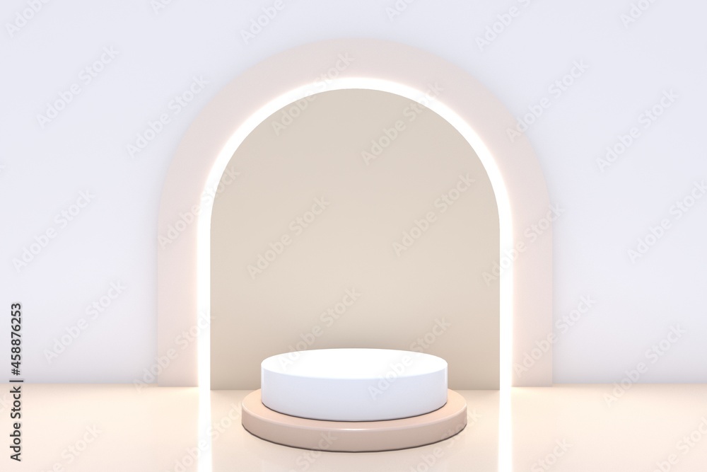 Cosmetic bottle podium on cream background. 3d rendering. Cosmetic bottle podium on cream background. 3d rendering.