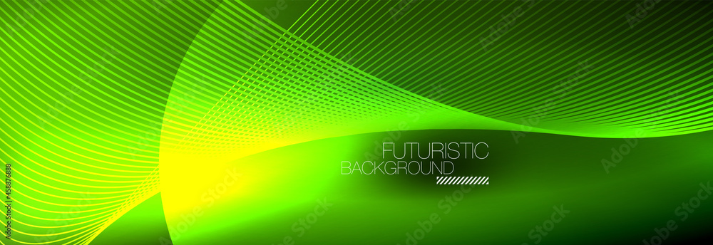 Abstract neon glowing light in the dark with waves. Shiny magic energy and motion concept, vector abstract wallpaper background Abstract neon glowing light in the dark with waves. Shiny magic energy and motion concept, vector abstract wallpaper background