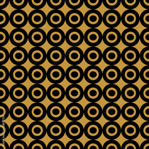 Seamless pattern. Gold background with black circles . Vector illustration.