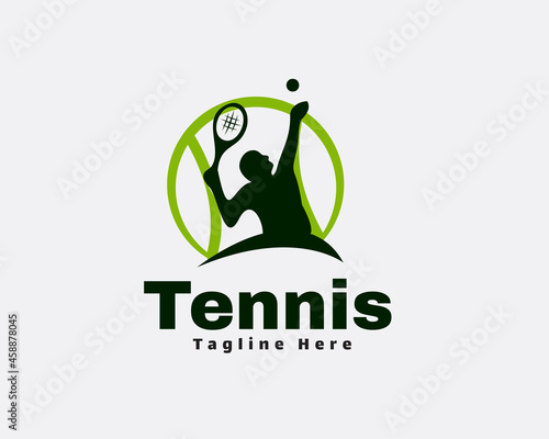 silhouette tennis player service logo template illustration inspiration