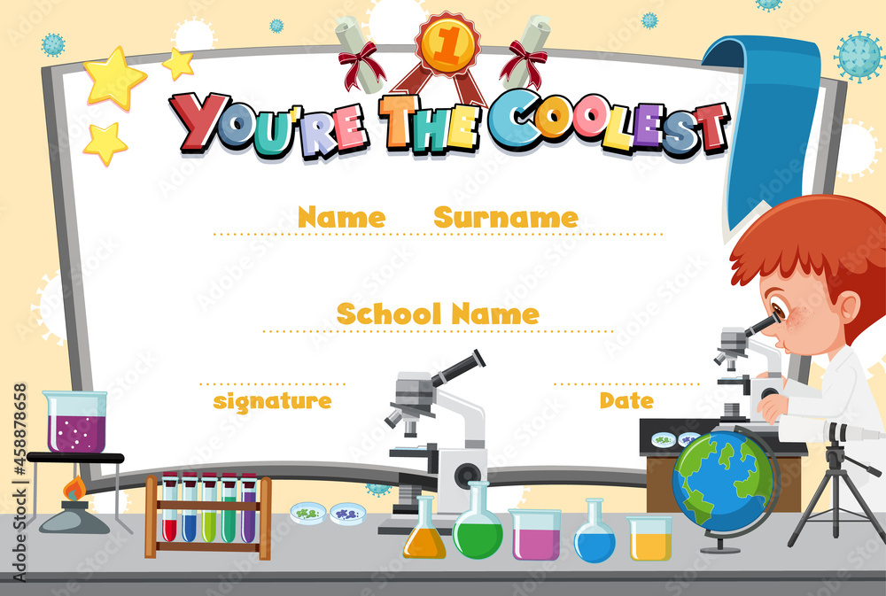 Fototapeta premium Cute motivational cartoon certificate for children