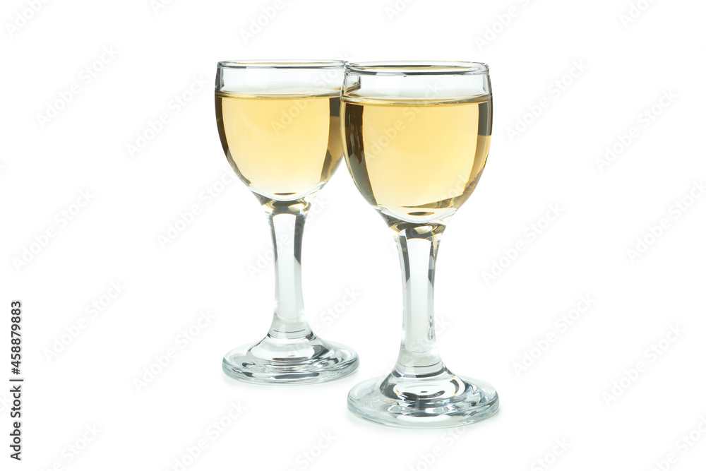 Plum vodka shots isolated on white background Plum vodka shots isolated on white background