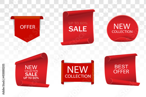Price tags vector collection. Ribbon sale banners isolated. New collection offers.