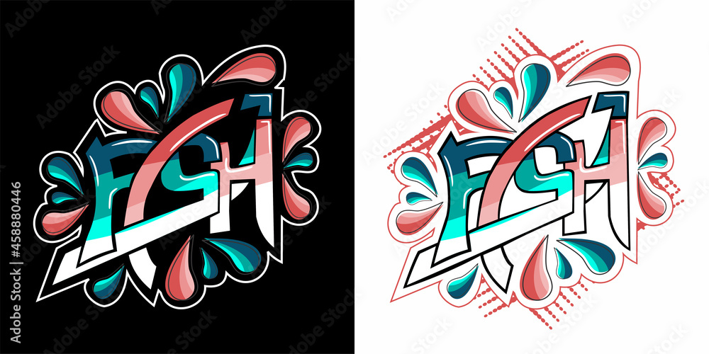 Fish mural graffiti art water drop color full logo design vector Fish mural graffiti art water drop color full logo design vector