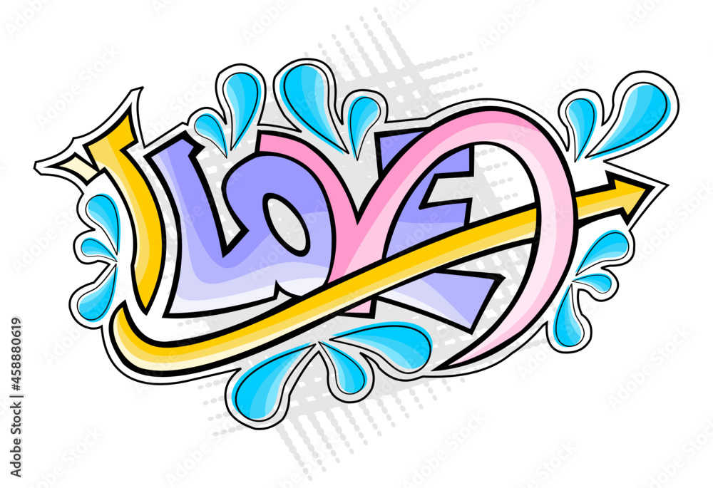 Love heart mural graffiti art arrow water drop color full logo design