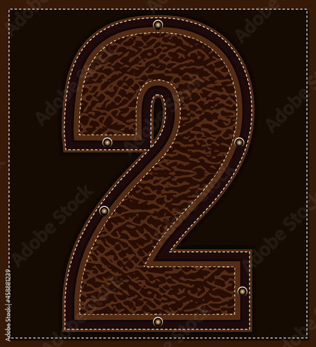 Numbers set leather style vector design, Number 2