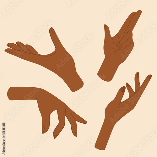 Gesturing hands icon set. Interactive communication vector illustration. Manicure hands for spa salon, beauty industry, cosmetic products. Hands skin care