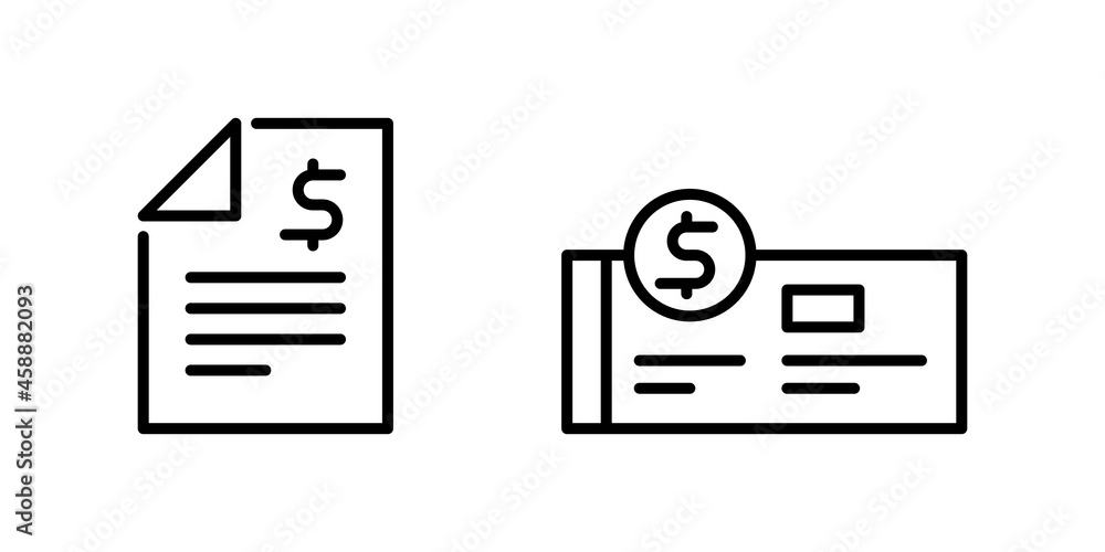 Paycheck Logo outline icon. Banking checkbook template or cheque book and financial transfers Paycheck Logo outline icon. Banking checkbook template or cheque book and financial transfers