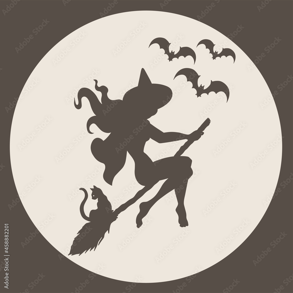 Witch On Broomstick With Cat