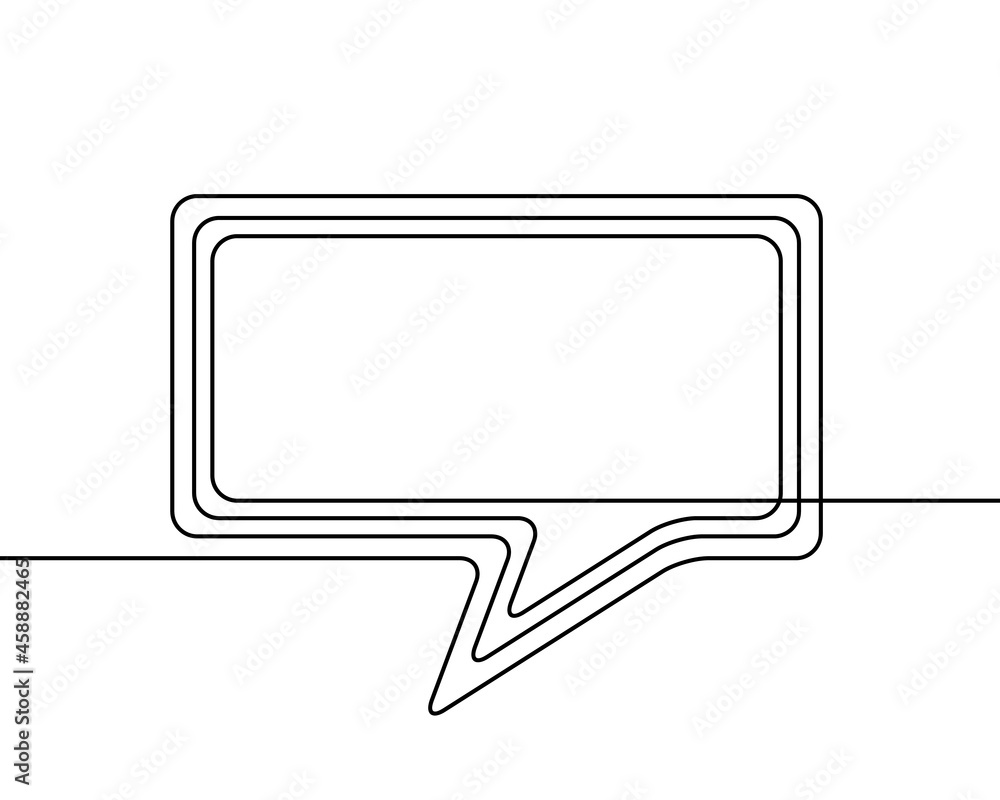 One line drawing of speech bubble, Black and white vector minimalistic linear shape made of continuous line rectangular with round corners One line drawing of speech bubble, Black and white vector minimalistic linear shape made of continuous line rectangular with round corners