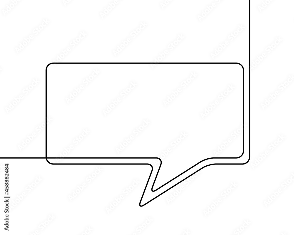 One line drawing of speech bubble, Black and white vector minimalistic linear shape made of continuous line rectangular with round corners One line drawing of speech bubble, Black and white vector minimalistic linear shape made of continuous line rectangular with round corners