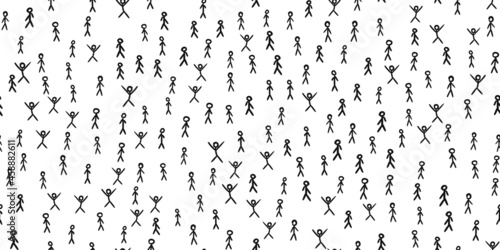 Many stick figures seamless pattern, Overpopulation problem and too many people on the planet concept, Crowd of hand drawn stickman vector illustration black on white background photo