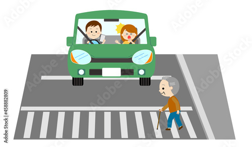 スマホを見ていて横断中の歩行者に気がついていない運転手