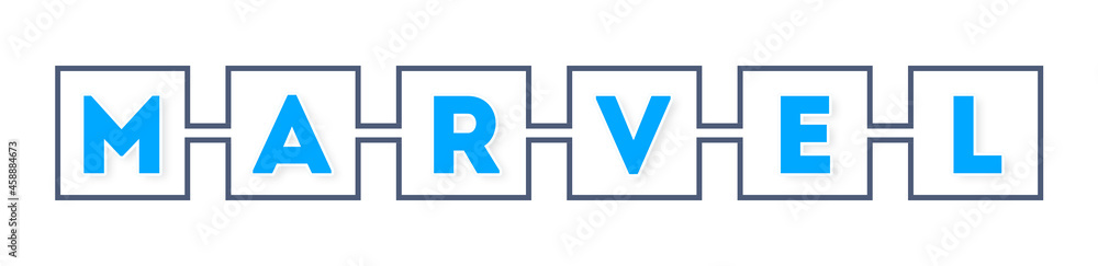 Marvel - text written in boxes on white background Marvel - text written in boxes on white background
