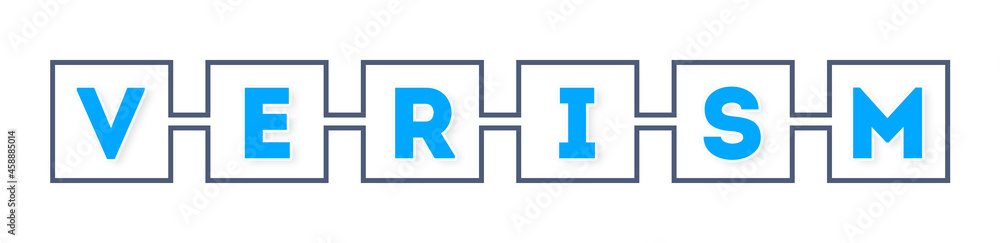Verism - text written in boxes on white background Verism - text written in boxes on white background