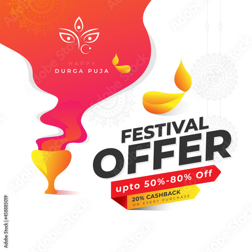 Festival Offer Background Design Template Illustration, Durga Puja Offer Background