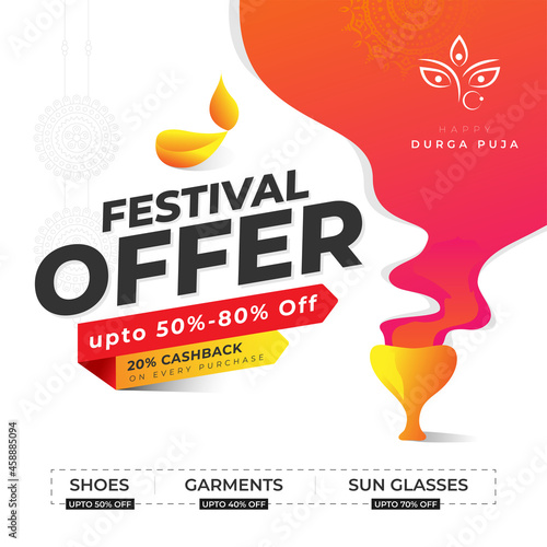 Festival Offer Background Design Template Illustration, Durga Puja Offer Background, 