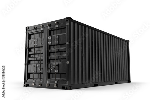 Realistic black shipping cargo container. Isolated. 3D Rendering photo