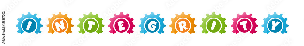 Integrity - text written inside colorful gears on white background